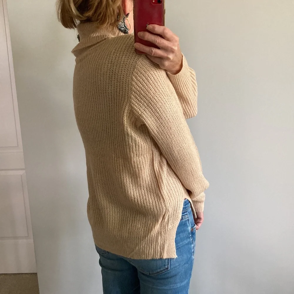 Tan Color Cable Knit Cowlneck Sweater - Picture 6 of 10